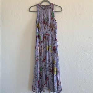 Purple floral midi dress from Anthropologie